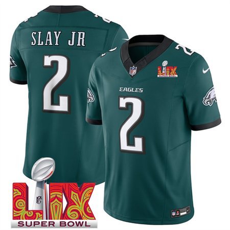 Men's Philadelphia Eagles #2 Darius Slay JR Green 2025 Super Bowl LIX Patch New F.U.S.E. Vapor Limited Stitched Football Jersey Men's Philadelphia Eagles #2 Darius Slay JR Green 2025 Super Bowl LIX Patch New F.U.S.E. Vapor Limited Stitched Football Jersey